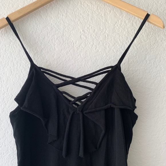 Chaser Black 100% Cotton Ruffle Criss Cross Cami - Picture 6 of 11